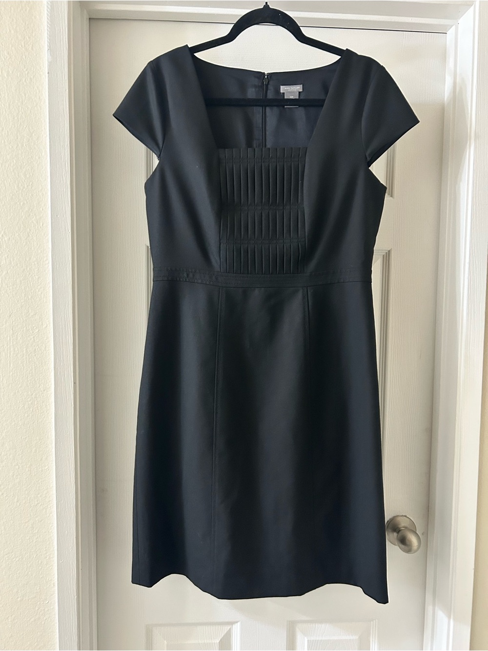 Ann Taylor Black Pleated-Bodice Cap Sleeve Sheath Dress